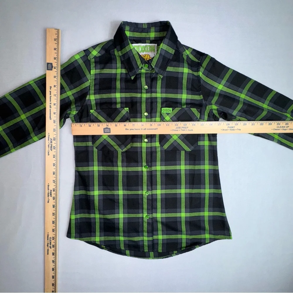 Dixxon Flannel Co Plaid Shirt Women Small Green Black Pearl Snap The Shifter - Picture 12 of 13